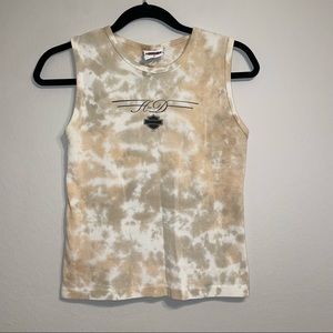 Harley-Davidson Womens Beige Green Orange Tie-die Tank Top Size M‎